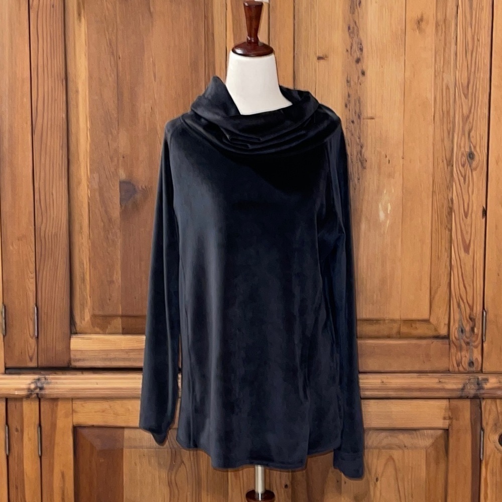32 Degrees HEAT Charcoal Gray Cowl Neck Velour Sweater Sz. L